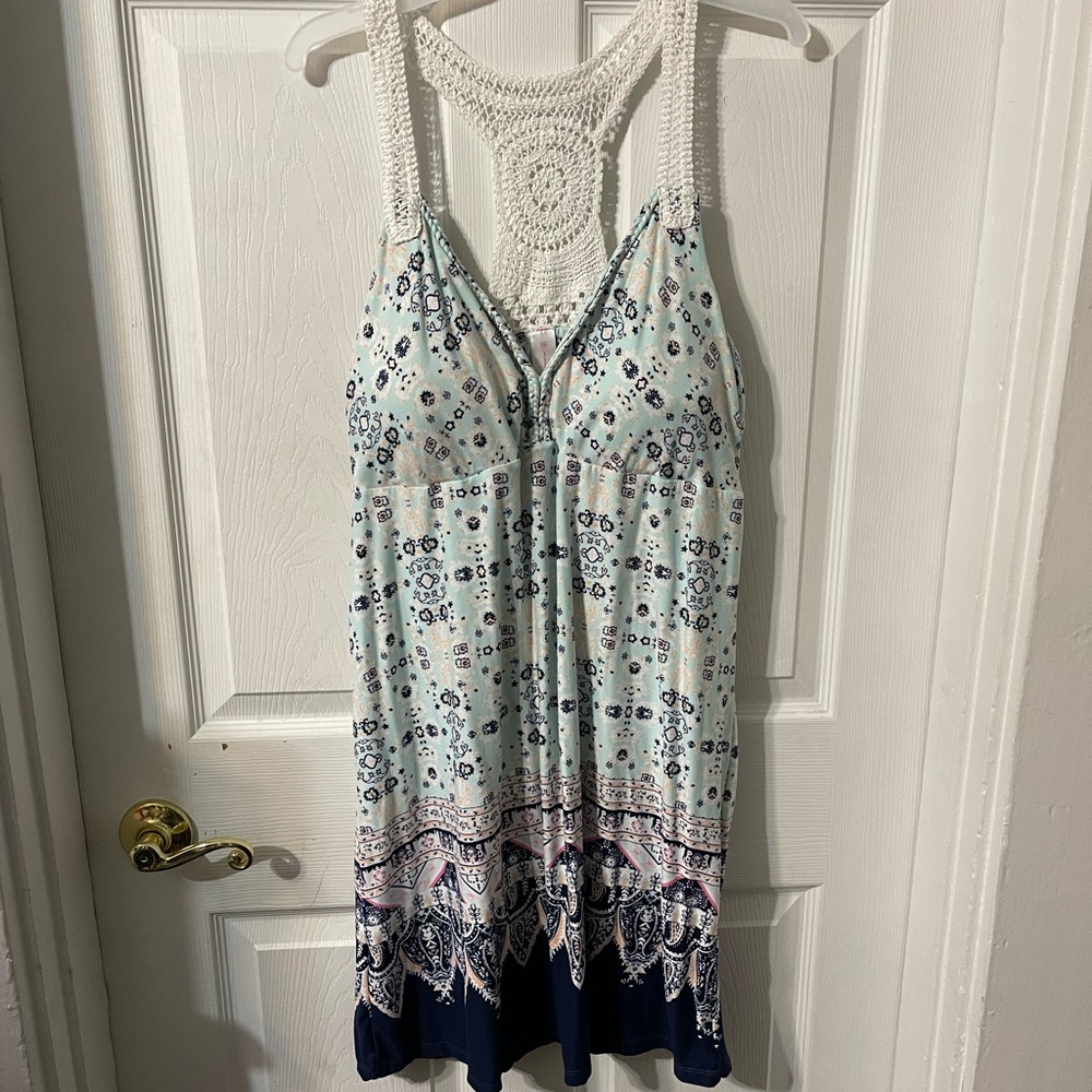 Mint green with navy blue dress
